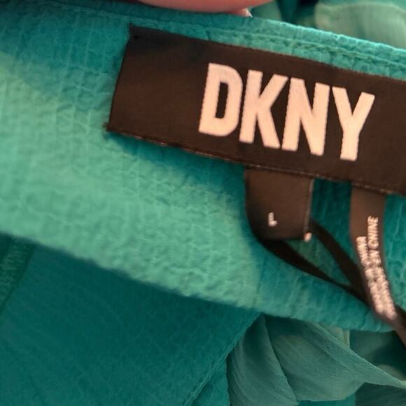 DKNY NWT Jadeite Square Neck Multi Layer Cut Out Back Sheer Bottom Cami Dress L - Picture 12 of 14